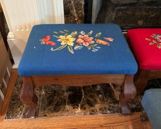 #15 Blue Needlepoint Flower Stool - 16x12x10 $40.00
