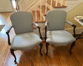 #111 Set of 2 Light Blue w/Floral Patterned Chairs w/wood arms & Legs $100.00