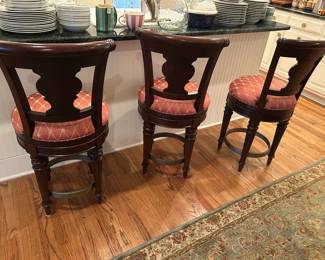 #174 Set of 3 Wood Swivel Bar Stools - Seat Height 25" $180.00