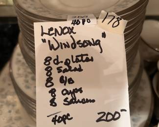 #178 Lenox "windsong" 40 pc 8 place settings $200.00