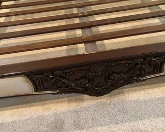 #134 Frontgate King Bedframe w/padded Headboard w/nailhead trim w/carved headboard/Footboard $1,000.00