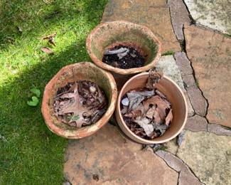 #227 metal base with 3 terricota pots stand $30.00