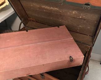 #96 Antique White Trunk & Bag Co. Nashville, TN Steamer Trunk Full Size Wood Restored & New Straps - 37" L x 21.5"D x 23.5"H $175.00