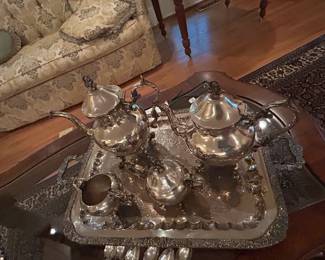 #212 Gold Feder Silver Co. Silver on Copper set of 4 pieces plus Tray $175.00