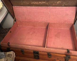 #96 Antique White Trunk & Bag Co. Nashville, TN Steamer Trunk Full Size Wood Restored & New Straps - 37" L x 21.5"D x 23.5"H $175.00
