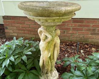 #226 2 piece concrete bird bath with ladies on side 21x48 $65.00 YOU MOVE