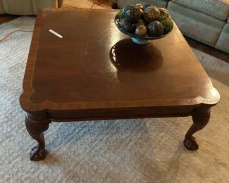 #251 table-den square wood coffee table with inlay sides 40x40x17 $175.00
