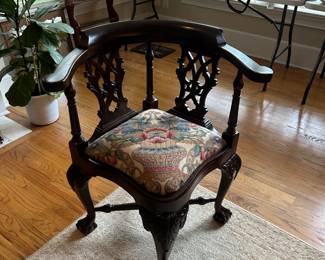 #163 Wood Corner Chair w/Carved Legs w/ball & Claw Feet $75.00