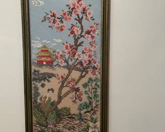 #139 Asian Needlepoint Framed Picture - 14.5x31 $75.00