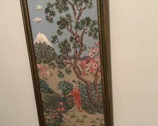 #133 Asian Needlepoint Framed Picture - 14.5x31 $75.00