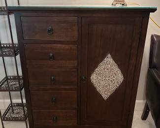 #25 Armoire w/5 drawers & 3 Shelves w/1 door w/glass protect - 40x19x48 $125.00