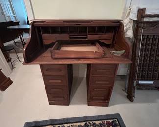 #72 Wood Antique Desk - Drawer needs repair w/cubbies & Roll Top - (needs care - as is) - 42x24x44 - Upstairs - you move (4 pieces) $75.00
