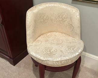 #132 Creamy Yellow Swivel Vanity Stool w/wood Base (has small stain) $75.00
