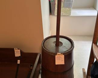 #104 Antique Wood Butter Churn 44" with lid & Dasher $65.00