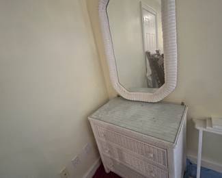 #70 Lexington White Wicker 3 drawer dresser w/mirror w/glass protect - 30x19x30 Mirror - 27x44 $125.00
