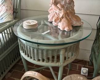 #198 Rattan End Table w/glass Top - 24x23 $40.00