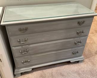 #141 Sterling House Chest of 4 Drawers Sea Salt Distressed Color w/glass protect top - 42x19x33 $175.00