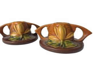 Roseville pottery candlestick holders