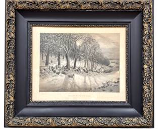 Antique Wood Frame with Pastoral Print