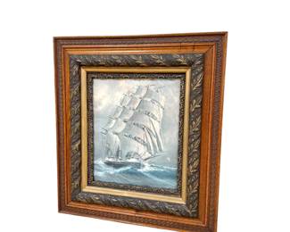 Antique Wood Frame with Ship Print