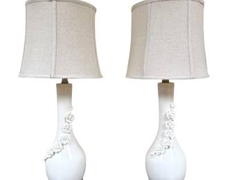 Pair of Modern White Floral Lamps