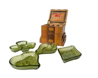 Vintage cigarette box with glass ashtrays