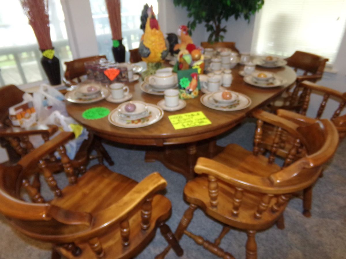 NICE Dining Room Set - Eight Matching Heavy Wood Chairs
