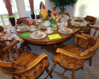 NICE Dining Room Set - Eight Matching Heavy Wood Chairs
