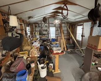 Barn full of assorted tools, wood,crafting supplies, etc.