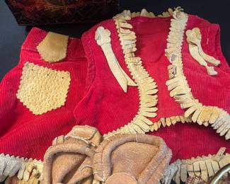 Vintage Native American Baby Moccasins and Fringed Vest and skirt