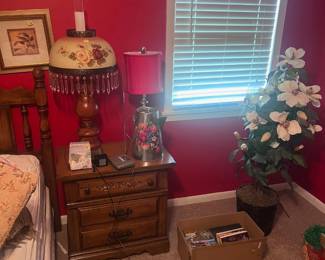 Night stand and vintage lamps.