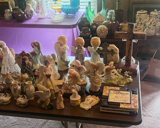 Figurines, angels, crosses, and wall hangings.