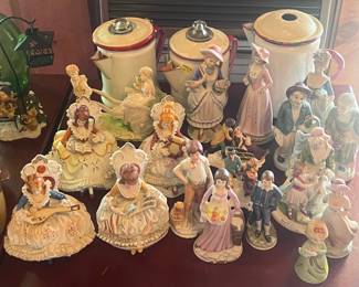 Vintage figurines, and porcelain coffee pots