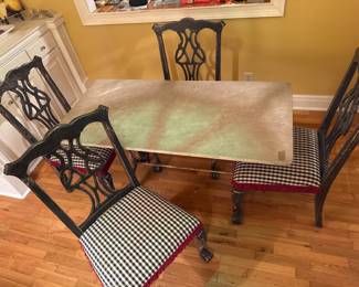 Table & Chairs-
DELAYED AVAILABILITY
This item is to remain with the house for staging purposes until such time as the house is under contract to be sold. It is estimated that item will be available for pickup mid July