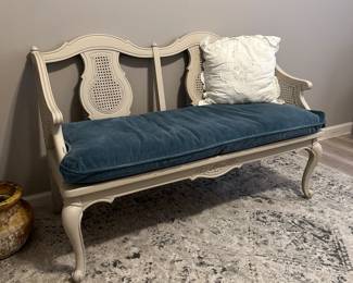 Vintage Shabby Chic Cane Bench