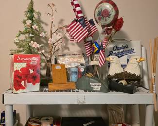 So much to choose from in this house - eagles, flags, tape dispensers, ribbons of all kinds, briefcase, & mire