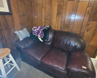 Stool, love seat, pillow, afghans