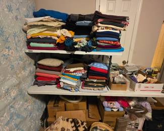 Craft room fabric, sewing items