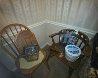 Wooden chairs, wall plaque for miniatures, flower pot & hard plastic tray, and more…