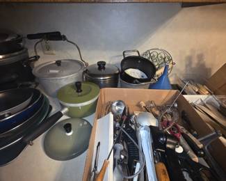 Kitchen - Vintage pots & pans, miscellaneous silverware & accessories