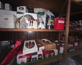Garage - Christmas, lots of Dept. 56 items, Hallmark ornaments