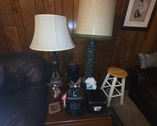 Coffee table, briefcase, dirt devil, lamps & miscellaneous