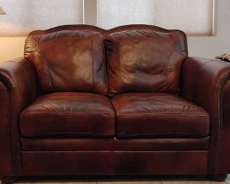 HU101Brown Leather Love Seat