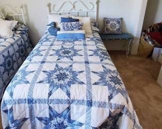 HU110Twin Size Bed, Framed Picture, Bench
