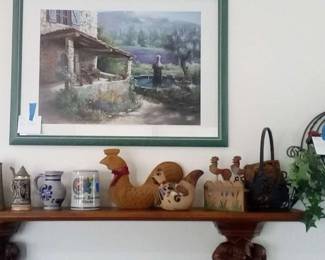 HU106Carved Wooden Shelf, Beer Steins, Framed Art Decor