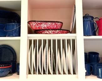 BLUE AND RED ENAMEL WARE.