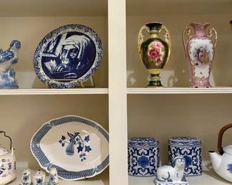 MORE BLUE AND WHITE PORCELAIN, FLOW BLUE PLATE AND GORGEOUS VASES.