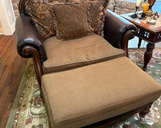 BEAUTIFUL SET OF LEATHER FURNITURE FROM ASHLEY'S. SOFA, LOVE SEAT AND CHAIR WITH OTTOMAN.