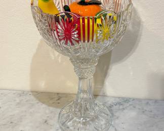 AWESOME LARGE CRYSTAL COMPOTE WITH GLASS FRUIT.