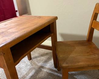 SWEET ANTIQUE CHILDS SCHOOL DESK AND CHAIR.